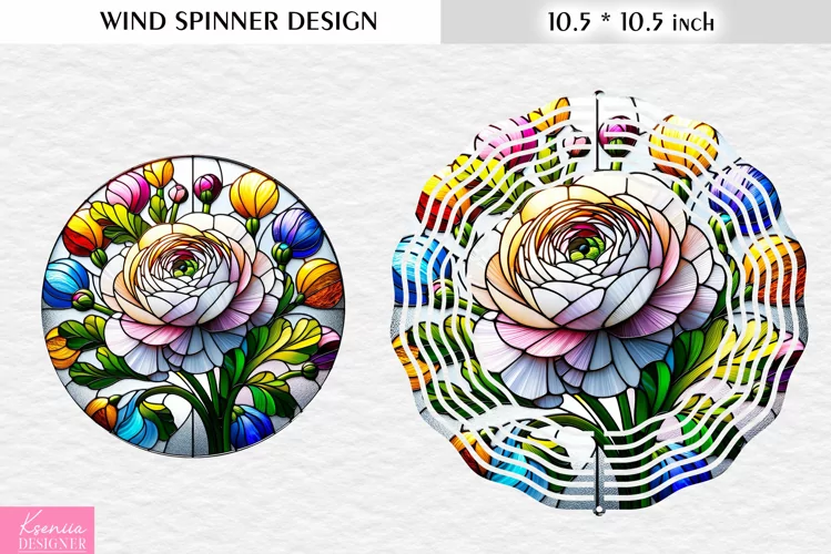 Stained White Flower Wind Spinner Design