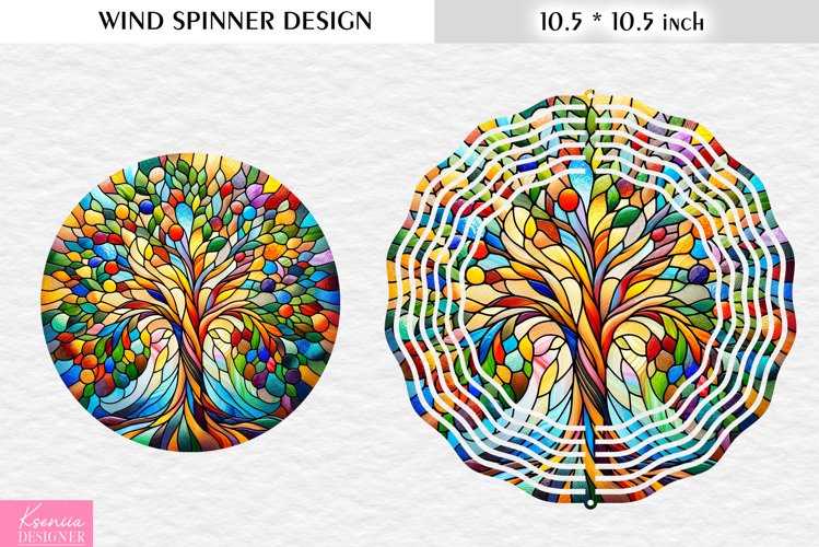 Stained Glass Colorful Tree Wind Spinner Design example image 1