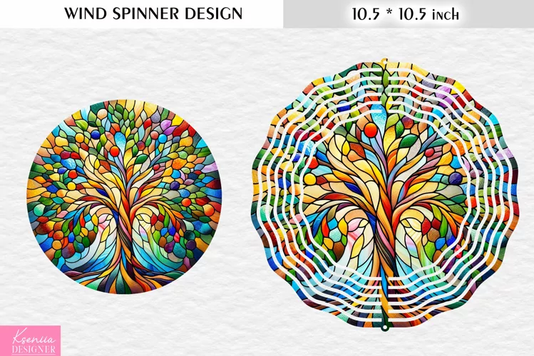 Stained Glass Colorful Tree Wind Spinner Design