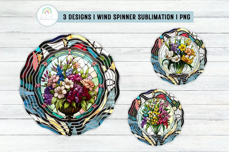 Stained Glass Flower Wind Spinner Sublimation Design