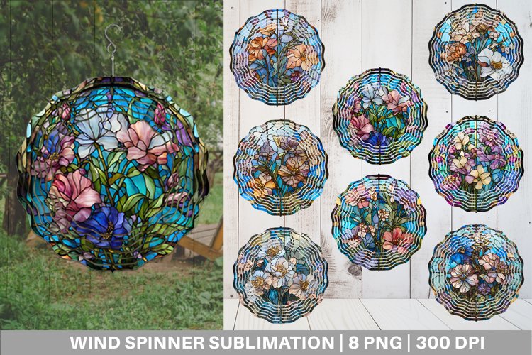 Stained Glass Flowers Wind Spinner | Sublimation Spinner Des