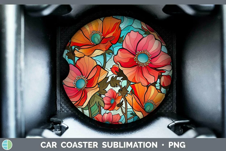 Stained Glass Flowers Anemone Car Coaster Sublimation Coaste