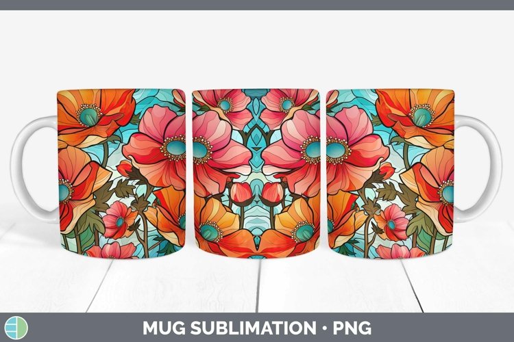 Stained Glass Flowers Anemone Mug Wrap Sublimation Coffee Cu