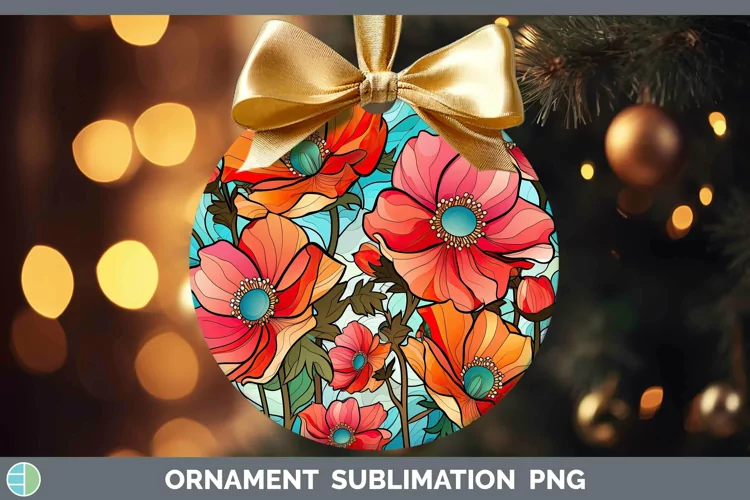 Stained Glass Flowers Anemone Ornament Sublimation Bauble De