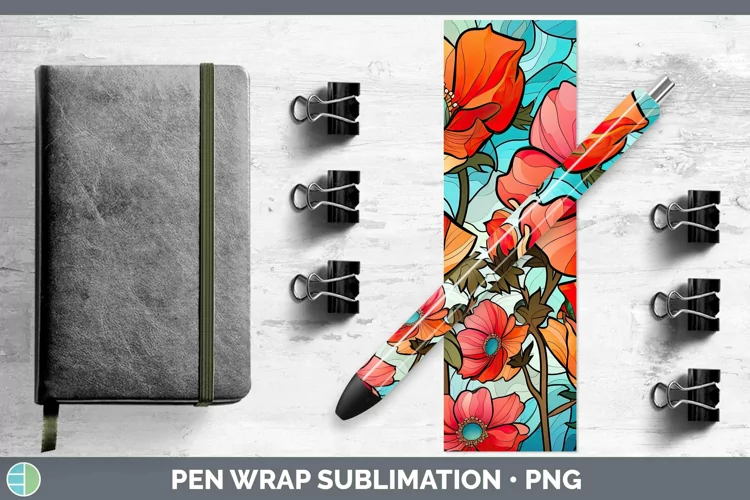 Stained Glass Flowers Anemone Pen Wrap Sublimation Epoxy Pen