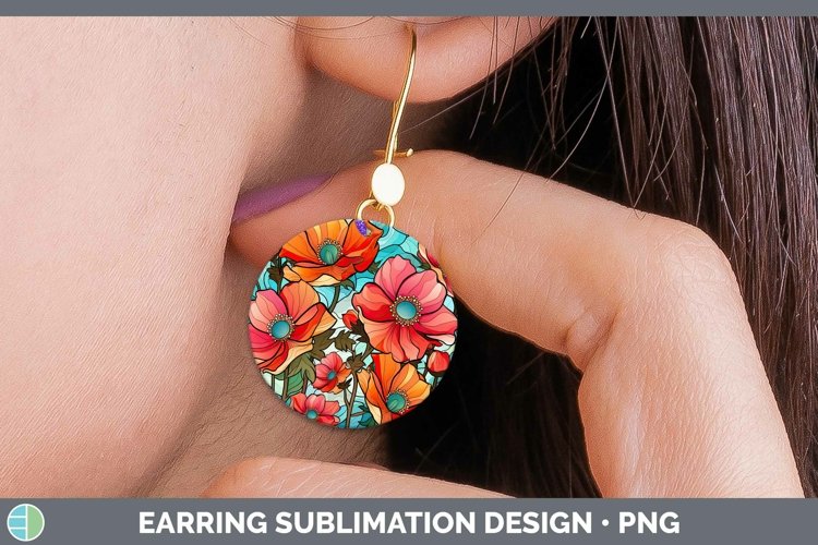 GorgeousStained Glass Flowers Round Earrings design.