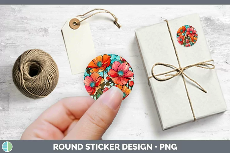 Stained Glass Flowers Anemone Stickers | Round Labels Design