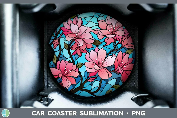 Stained Glass Flowers Azalea Car Coaster Sublimation Coaster