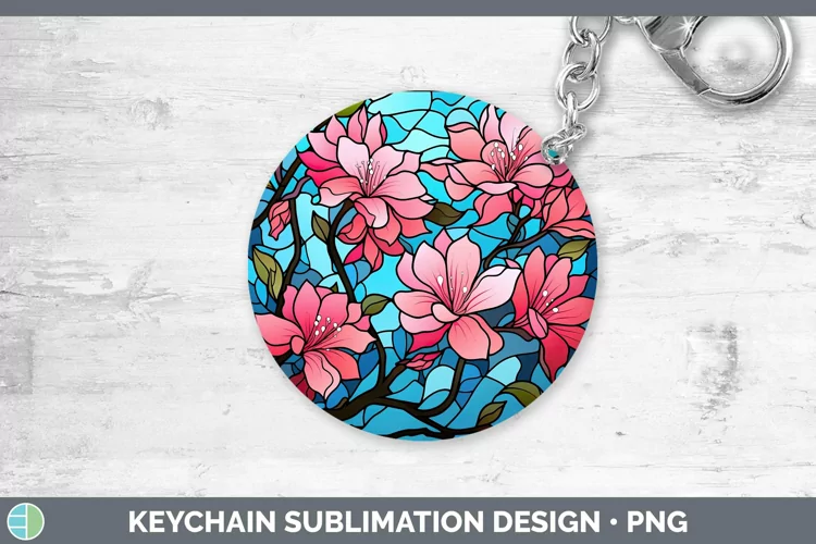 Stained Glass Flowers Azalea Keychain Sublimation Keyring De