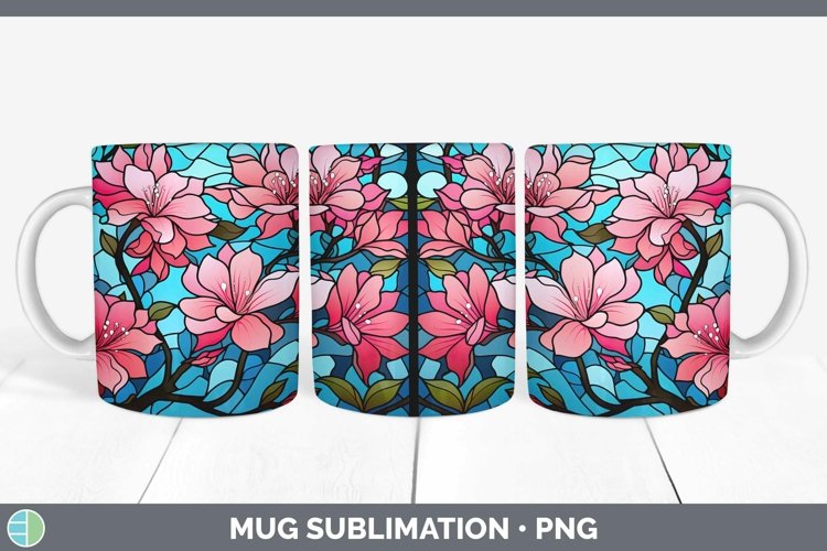 Stained Glass Flowers Azalea Mug Wrap Sublimation Coffee Cup