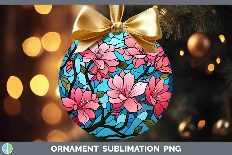 Stained Glass Flowers Azalea Ornament Sublimation Bauble Des
