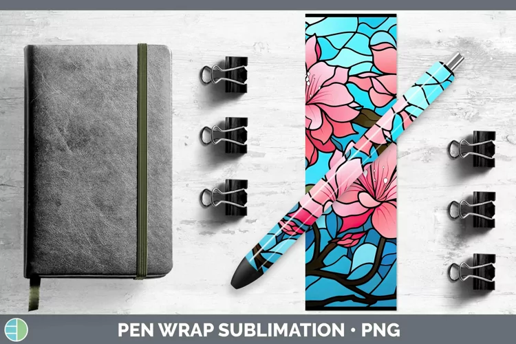 Stained Glass Flowers Azalea Pen Wrap Sublimation Epoxy Pen