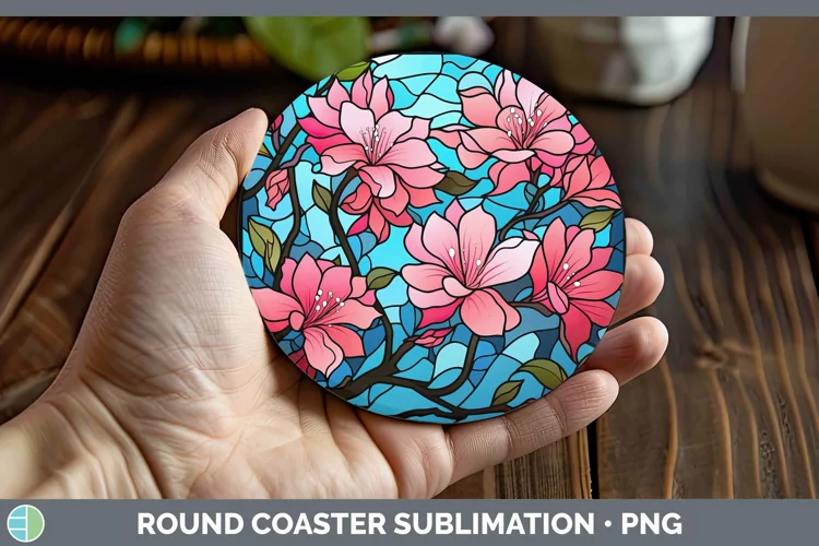 Stained Glass Flowers Azalea Round Coaster Sublimation Coast