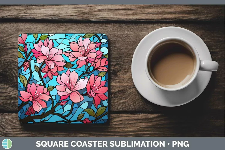 Stained Glass Flowers Azalea Square Coaster Sublimation Coas