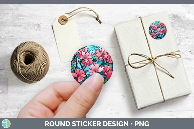 Stained Glass Flowers Azalea Stickers | Round Labels Designs