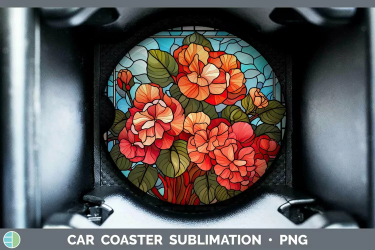 Stained Glass Flowers Begonia Car Coaster Sublimation Coaste