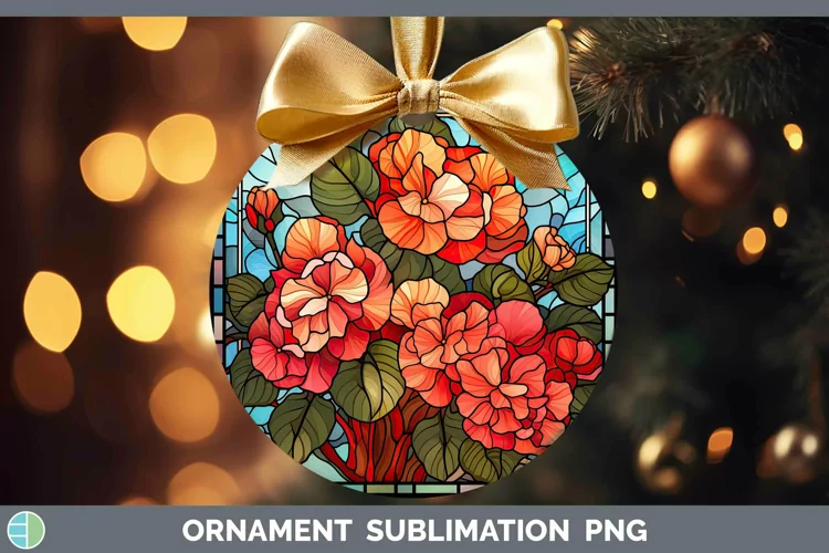 Stained Glass Flowers Begonia Ornament Sublimation Bauble De