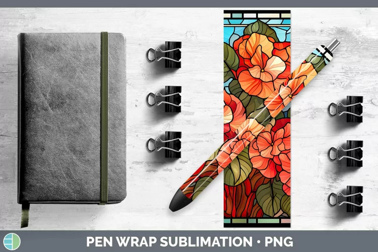 Stained Glass Flowers Begonia Pen Wrap Sublimation Epoxy Pen