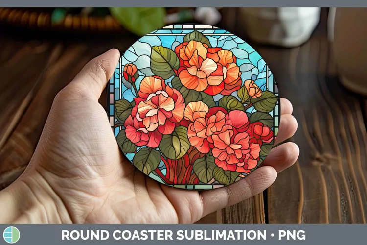 Stained Glass Flowers Begonia Round Coaster Sublimation Coas