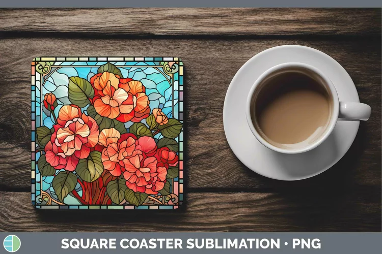 Stained Glass Flowers Begonia Square Coaster Sublimation Coa