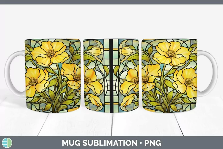 Stained Glass Flowers Buttercup Mug Wrap Sublimation Coffee