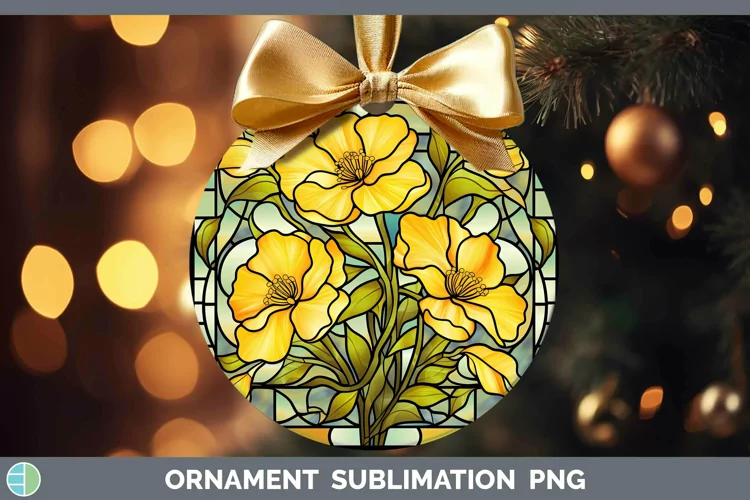 Stained Glass Flowers Buttercup Ornament Sublimation Bauble