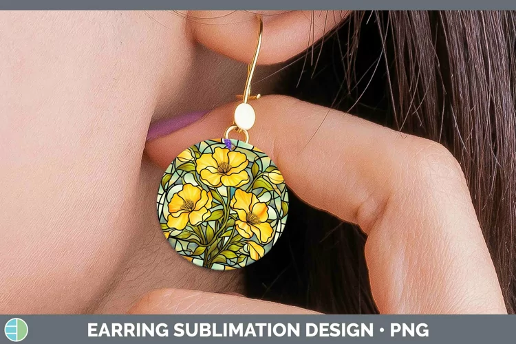 Stained Glass Flowers Buttercup Round Earrings Sublimation E