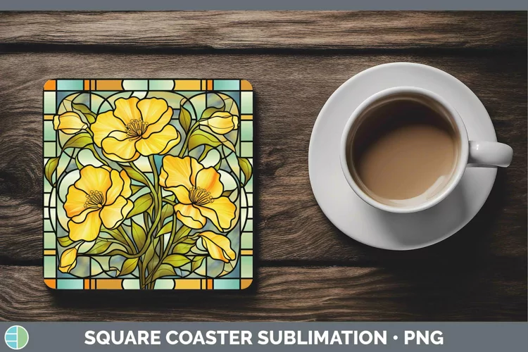 Stained Glass Flowers Buttercup Square Coaster Sublimation C
