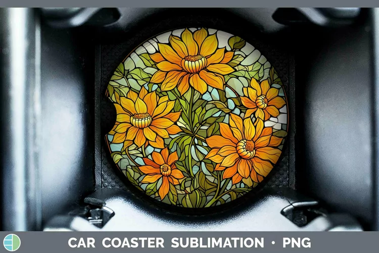 Stained Glass Flowers Calendula Car Coaster Sublimation Coas