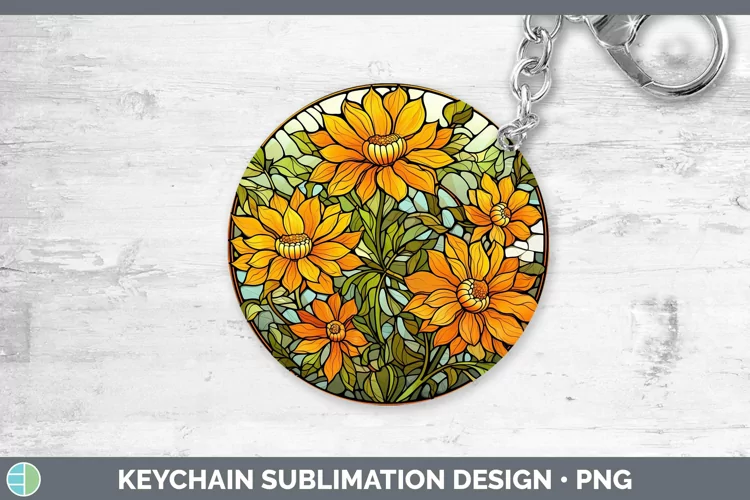 Stained Glass Flowers Calendula Keychain Sublimation Keyring