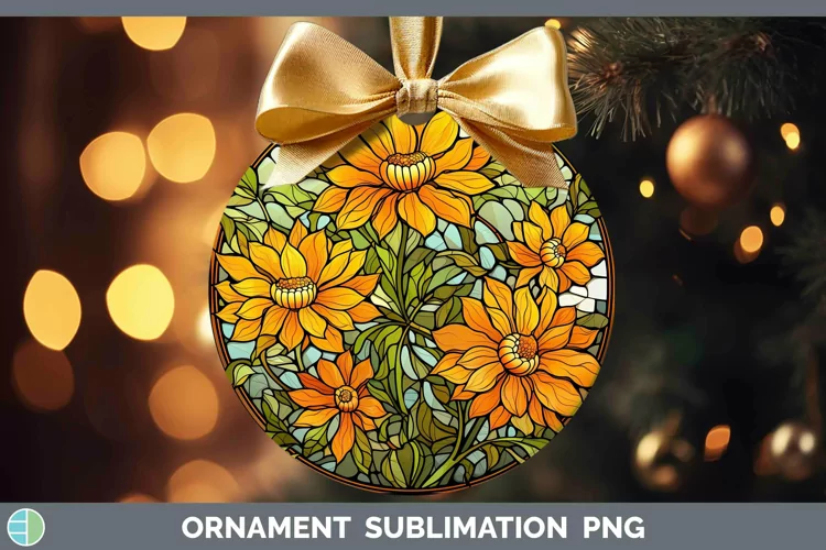 Stained Glass Flowers Calendula Ornament Sublimation Bauble