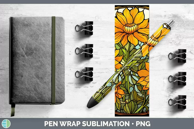 Stained Glass Flowers Calendula Pen Wrap Sublimation Epoxy P