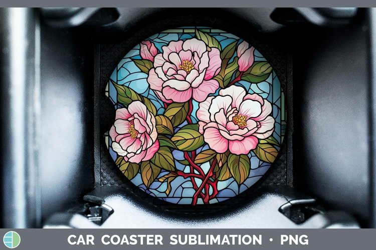 GorgeousStained Glass Flowers Car Coaster design.