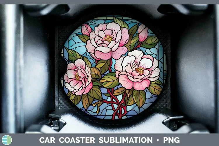 Stained Glass Flowers Camellia Car Coaster Sublimation Coast