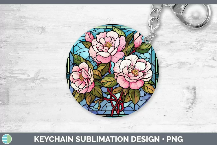 Stained Glass Flowers Camellia Keychain Sublimation Keyring