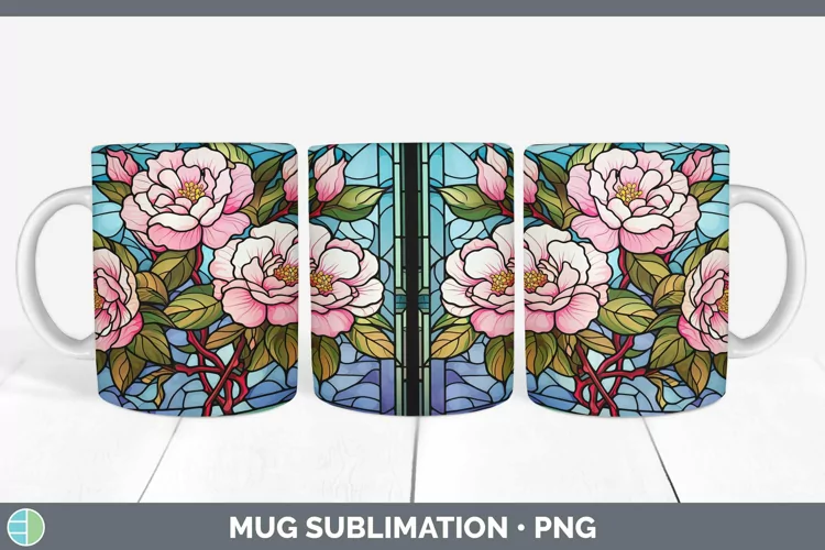 Stained Glass Flowers Camellia Mug Wrap Sublimation Coffee C