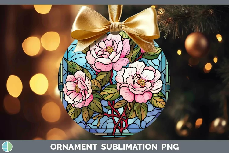 Stained Glass Flowers Camellia Ornament Sublimation Bauble D