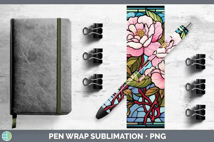 Stained Glass Flowers Camellia Pen Wrap Sublimation Epoxy Pe