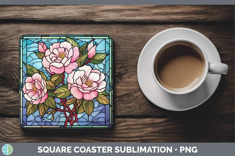 GorgeousStained Glass Flowers Square Coaster design.
