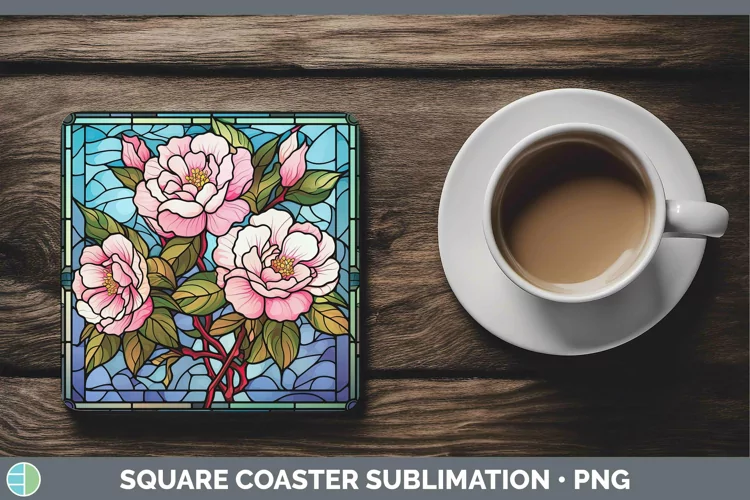 Stained Glass Flowers Camellia Square Coaster Sublimation Co