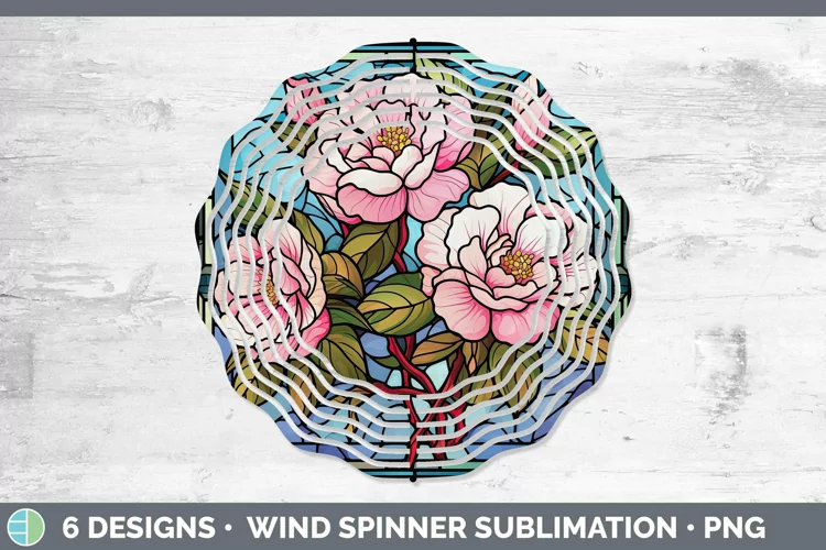 Stained Glass Flowers Camellia Wind Spinner Sublimation Spin