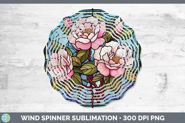 Stained Glass Flowers Camellia Wind Spinner Sublimation Spin