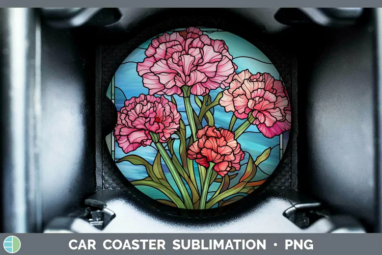 Stained Glass Flowers Carnation Car Coaster Sublimation Coas