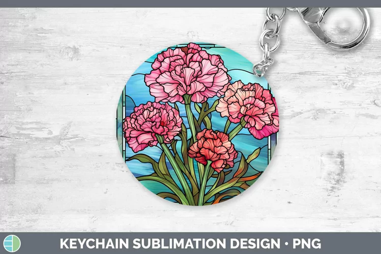 Stained Glass Flowers Carnation Keychain Sublimation Keyring