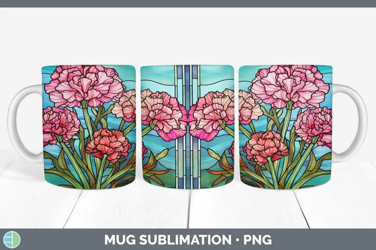Stained Glass Flowers Carnation Mug Wrap Sublimation Coffee