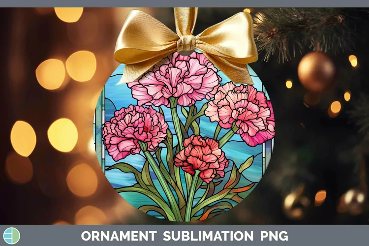 Stained Glass Flowers Carnation Ornament Sublimation Bauble