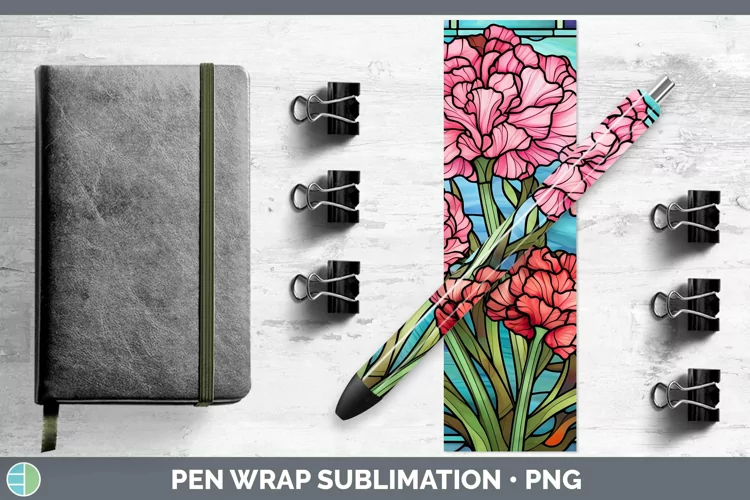 Stained Glass Flowers Carnation Pen Wrap Sublimation Epoxy P