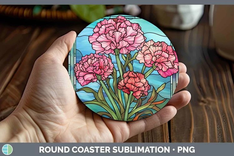 Stained Glass Flowers Carnation Round Coaster Sublimation Co