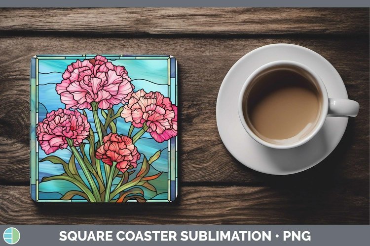 GorgeousStained Glass Flowers Square Coaster design.