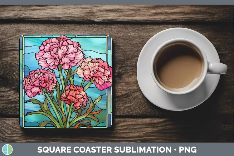Stained Glass Flowers Carnation Square Coaster Sublimation C